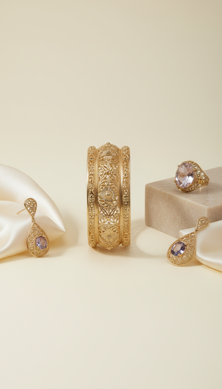 Gold filigree bangle set